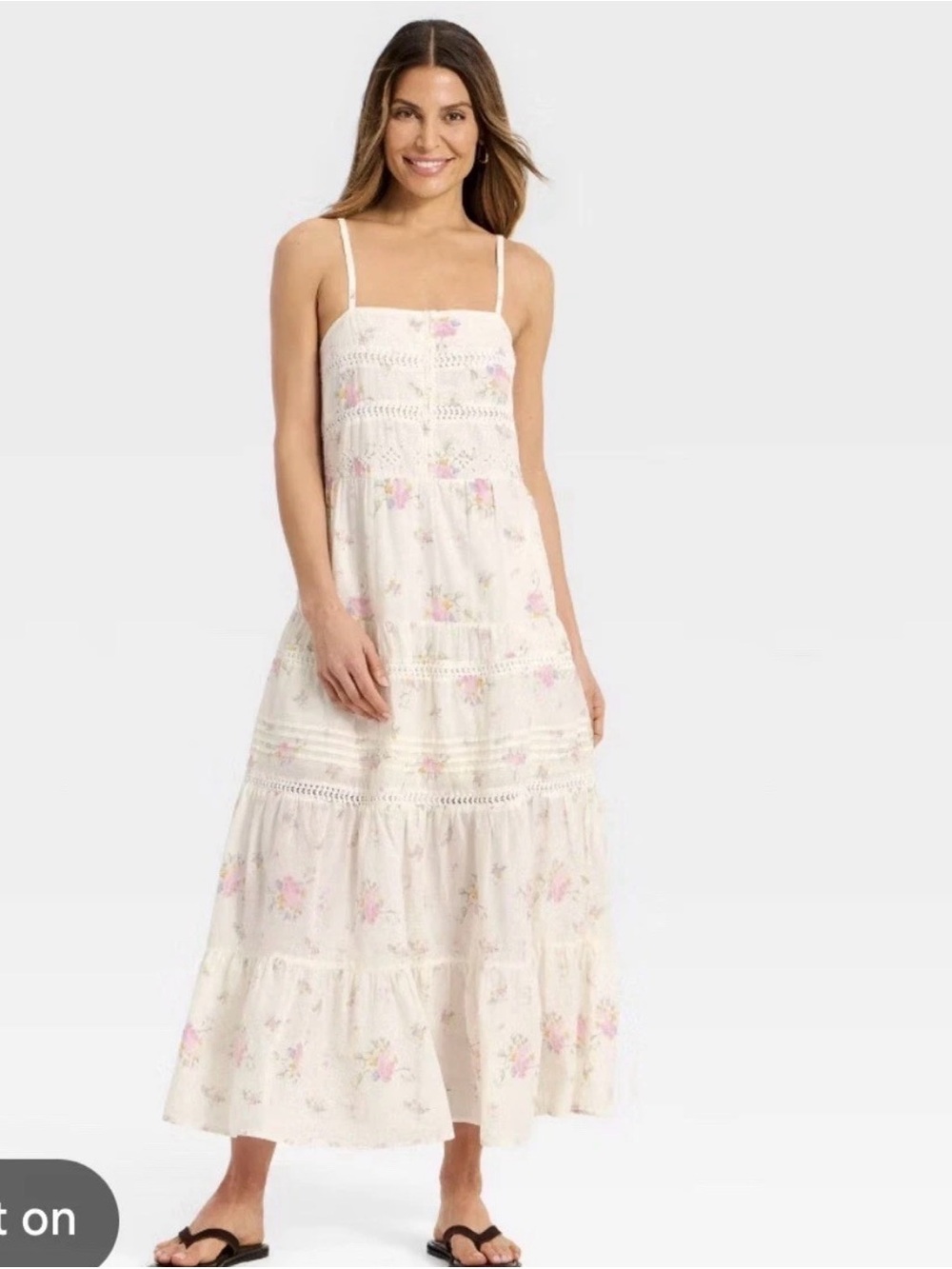 Universal Thread Cream Floral Tiered Maxi Dress with Pink Accents